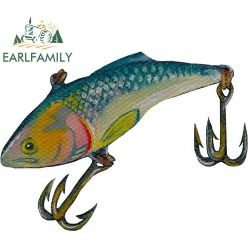 EARLFAMILY 13cm x 9.6cm for Fake Fishing Lure Car Sticker Vinyl Waterproof Scratch-proof Window Trunk Decal Vehicle Decor