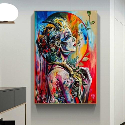 Abstract Flower Girl Canvas Graffiti Art Canvas Paintings on The Wall Colorful Girl Posters and Prints Pictures for Home Decor