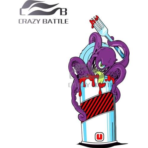 Crazy Battle 13 x 6.2cm Jdm Kraken A Hungry Canned Octopus Personality Creative Car Stickers Vinyl Decal Creative Decoration