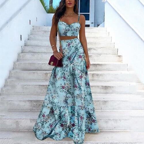 Summer Sexy Two Pieces Sets For African Women Ankara Floral Print Spaghetti Beach Dresses Classic Daily Ladies Clothing Elegant