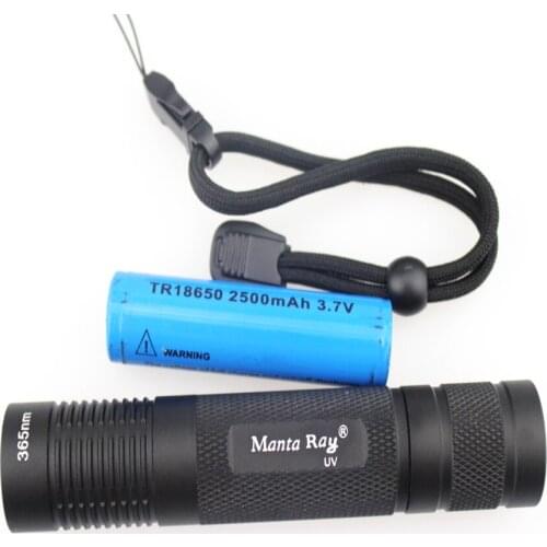 Manta Ray 365nm UV LED Flashlight Small Straight Tube UV Flashlight +1x18650+1xCharger