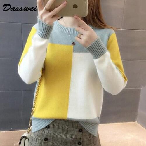 DASSWEI Fashion Women Color Matching Pullovers Tops O-Neck Knitted Sweater Long Sleeve Female Loose Jumper 2021 Autumn Winter