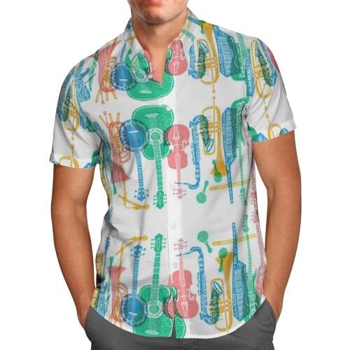 Color Guitar 3D Beach Hawaiian 2021 Summer Mens Shirt Short Sleeve Shirt Streetwear Oversized 5XL Camisa Social Chemise Homme-1