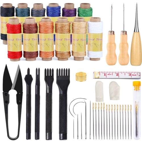 Nonvor 46 Pcs Leather Crafting Working Upholstery Repair Set, Leather Sewing Kit Waxed Thread, Needles, Hand Stitching Punch