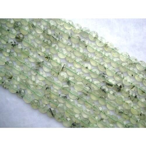Natural Prehnite Faceted Flat Coin/Round Loose Beads For Jewelry Making DIY Bracelet Necklace Earrings