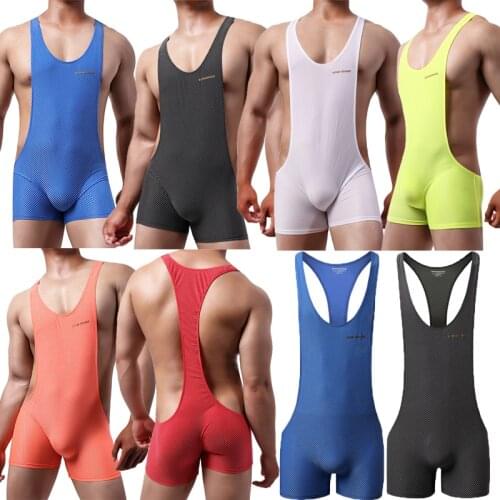 Mens Undershirts Leotard Sports Gym Fitness Bodybuilding Jumpsuits Wrestling Singlet Bodysuits Shorts Penis Pouch Slip Underwear
