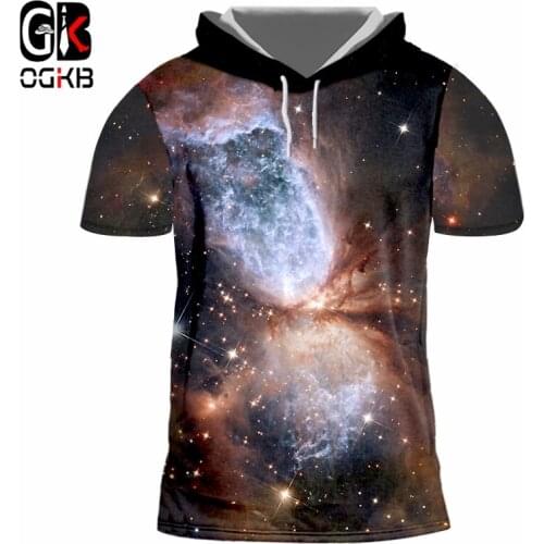 OGKB Hooded T Shirts Man Short Sleeve 3D Print Starry sky Handsome Plus Size 5XL 6XL Tops Tees Unisex Spring Hoodie Tshirt