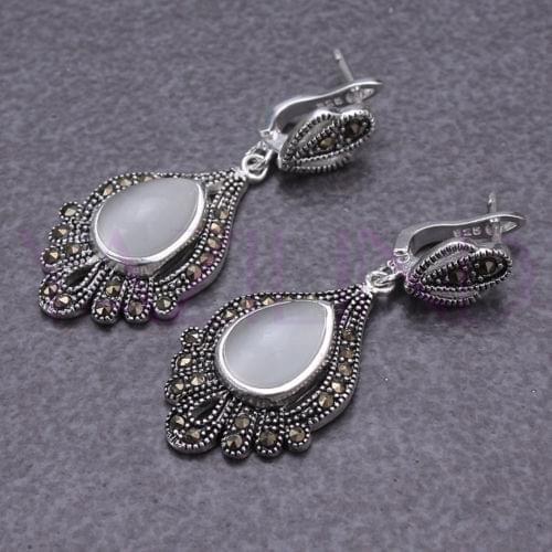 Whosale noble round opal silver hook earrings Vintage style