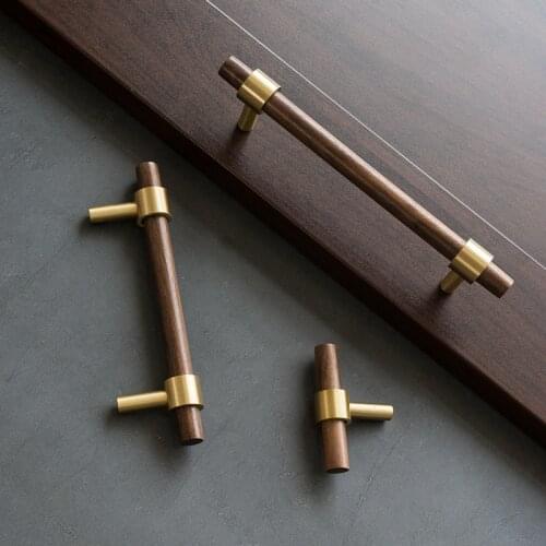 Walnut simple about brass handle new Chinese style walnut furniture cabinet door wardrobe hardware small handle double hole