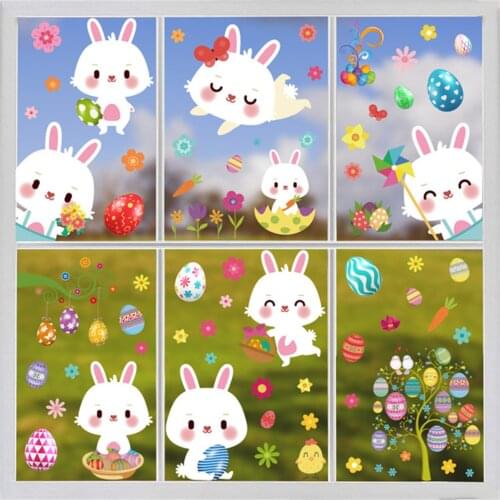 Easter Cartoon Children Wall Sticker Bunny Chick Cartoon Animal Sticker Window Sticker PVC Home Decor For Children Kids Room