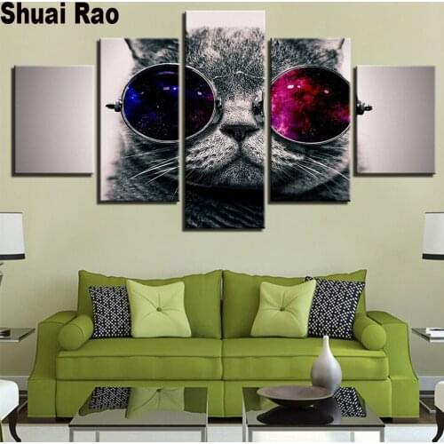 Full Square / round Diamond painting Lovely funny Animal Cat With Sunglasses 5 piece mosaic Embroidery rhinestone