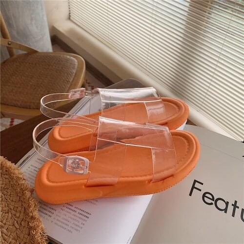 Simple thick-soled transparent jelly shoes summer new fashion trend Roman sandals flat-soled student casual womens shoes
