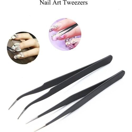 Straight/Curved Beauty Tweezers Nail Art Clips Pedicure Manicure Tweezers Clamp Makeup False Eyelash Tweezers Cosmetic Tools