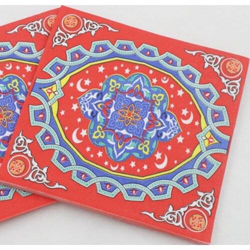 20pcs/set Muslim Napkin Ramadan Middle East Arab Party Supply Mubarak Design Paper Towel Flower Tissue Disposable Tableware