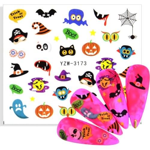 Self Adhesive / Watermark Halloween Christmas Autumn Pattern Nail Art Decora Sticker Decal Acrylic Manicure Nails Supplies Tool