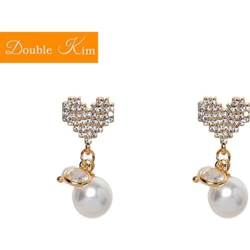 Pearl Love Inlaid Zircon Stud Earrings Alloy Fashionable Gold Color Earrings Fashion Trendy Women Jewelry Gift Dropshipping