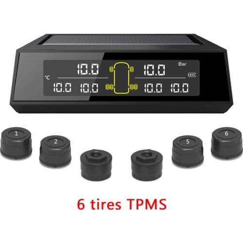 Car Truck TPMS Tire Pressure Monitoring System Car Wireless Solar Charging Alarm System Voltage Control with 6 External Sensors