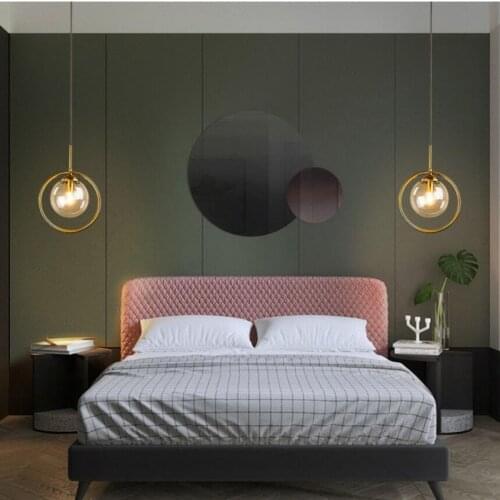 Modern Glass Ball Pendant Lighting Fixture Golden Ring Kitchen Dining Room Bedside Hanging Lamps Luminaire Suspension Lights