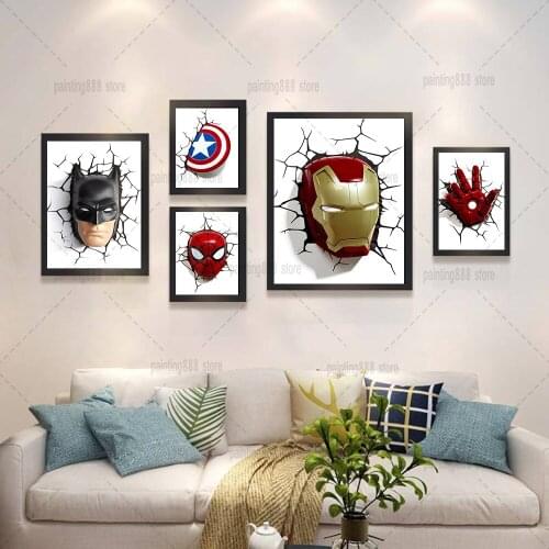Marvel Superheroes Cracked Wall Picture Street Wall Art Poster Canvas Painting Iron Man Hulk Spider-man Home Decor Living Room