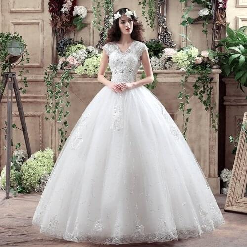Luxury Wedding Dress Embroidery Brides 2019 New Large Size Lace Up Wedding Dresses Ball Gowns Dress V-Neck