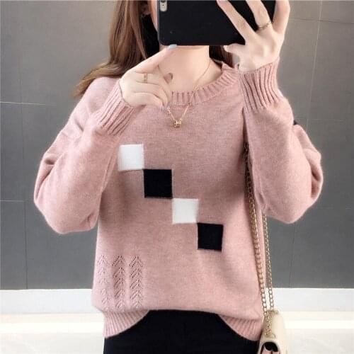 Sweater 2020 New Lady Loose Knit Clothes Plaid Bottoming Pullover Womens Long-sleeved Autumn And Winter Coat Tide