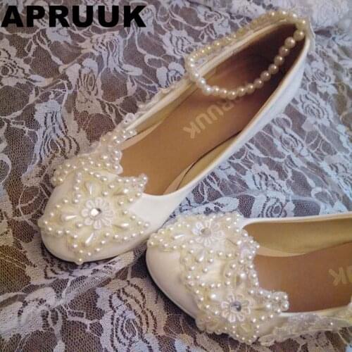 Platforms super high heels white wedding shoes women sweet handmade lace pearls brides bridesmaid party pumps shoes