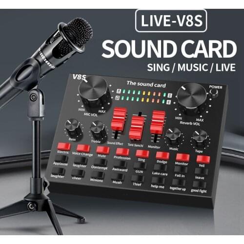 V8S Mobile Phone Microphone Live Usb External Sound Card For Mobile Computer Audio Interface Sound Card With Bluetooth