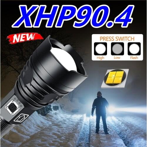 Highest lumen Most Powerful XHP90.4 long-range XHP70.2 Flashlight LED Tactical Zoom Torch light Use 26650 battery drop shipping