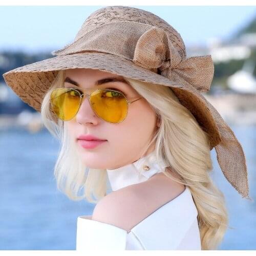 Women Beach Hat 2019 New Travel Cap Ladies Fashion Three Braided Straw Wide Brim Beautiful Sun Hats Hemp Ribbon Floppy Caps H034