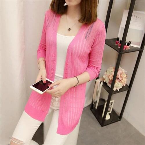 33 women in the long summer color female double button cardigan coat sunscreen clothing F1765