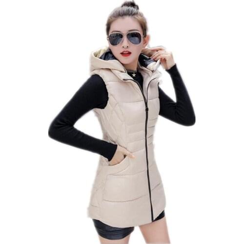 2018 New Casual Fashion Autumn Winter Women Vest Hooded Slim Down Cotton Vest Women Plus Size 4XL Solid Outerwear Waistcoat Q609