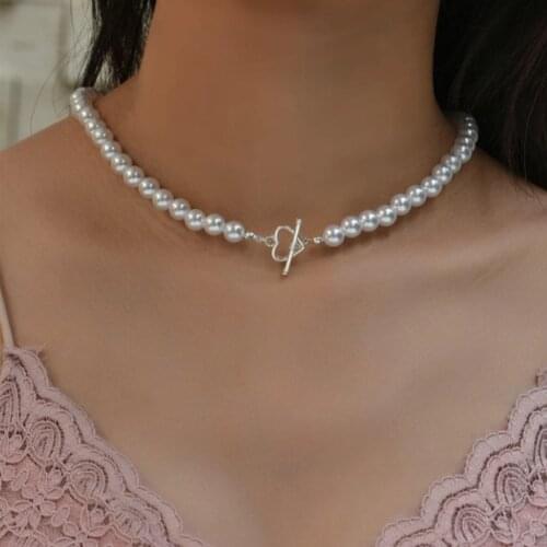 2021 New Fashion Baroque Pearl Chain Necklace Women Collar Wedding Punk Toggle Clasp Circle Lariat Bead Choker Necklaces Jewelry