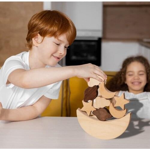 1Set Baby Wooden Jenga Stars and Moons Shape Montessori Early Educational Toys Balance Stacked Games Baby Teether Toys Kid Gifts