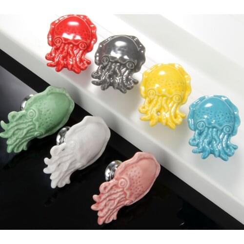 1set octopus shape Ceramic Knob Furniture Handles Wardrobe Door Pull Drawer Kitchen Cupboard Cabinet 53mm Home Decor w/screws