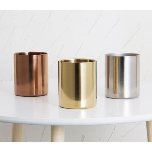Fashion Round Pen Holder Stainless Steel Desktop Storage Cup for Home School Office