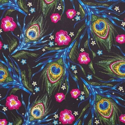 1 yard Cotton Fabric for cloth,handmade,patchwork,bedding - Flowers on black background (deep blue background) (width=110cm)