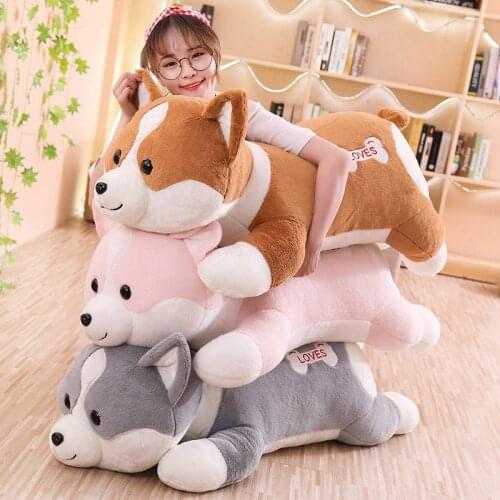 60-100cm Cute Corgi Dog Plush Toy Lovely Christmas Gift for Kids Stuffed Soft Animal Cartoon Pillow Kawaii Valentine Present