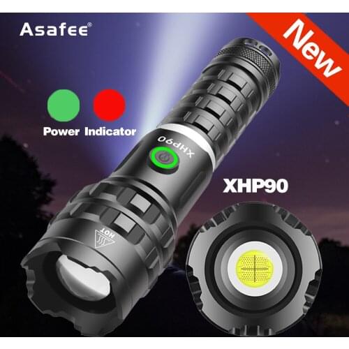 Asafee High Power Led Flashlight Outdoor Lighting XHP90 LED Torch 2300LM IPX4 Waterproof Camping Lantern Self Defense Light