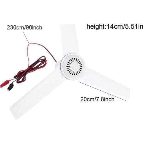 12V Silent Ceiling Fan 19.6inch Camping Tent Hanging Fan for Outdoor Home Picnic
