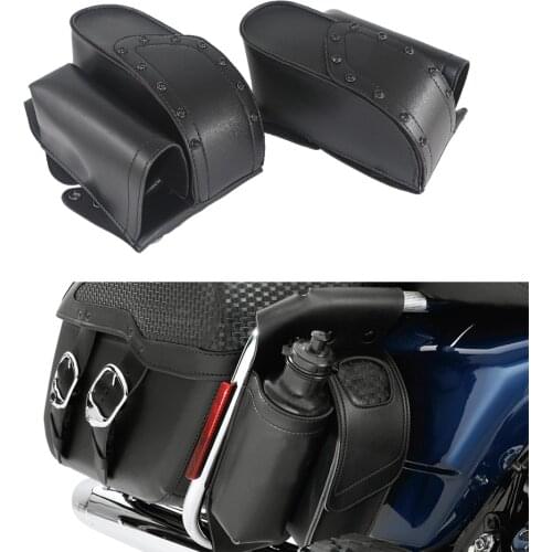 Motorcycle PU Leather Saddlebag Bag Water Bottle Holder For Harley For Davidson For Touring For Road King For Electra Glides