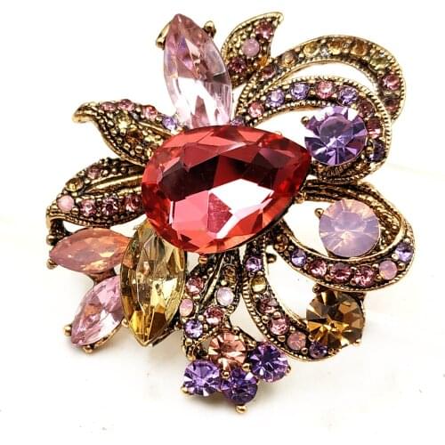 Exquisite Pink Pear-Shaped Rhinestone Centered Leaf Bouquet Brooch Flower Pin Prom Ball Mothers Day Anniversary Gifts Jewelry
