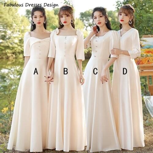 Exquisite A Line Satin Bridesmaid Dresses Half Sleeve Button 2021 Long Wedding Party Dress Robe De Soiree De Mariage