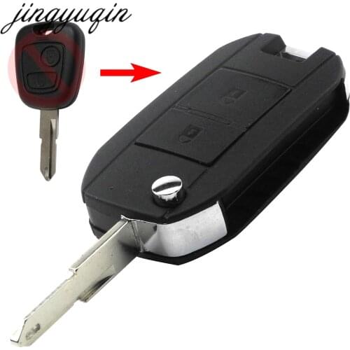 Jingyuqin Modified Flip Folding Car Key Fob Shell For Peugeot 206 207 Remote 2 Button Key Case