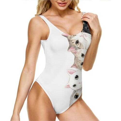 Cute Cat Sling One-piece Ladies Swimsuit Female Body Shaping Sexy Backless Large Size Swimsuit Female Beach Bikini