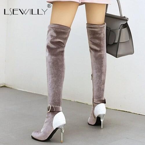 Lsewilly 2020 Autumn 9cm high heels women boots flock over the knee boots sexy lady thin heels thigh high long boots