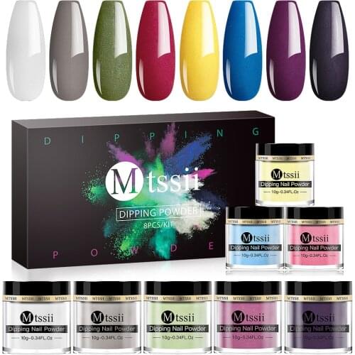 MEET ACROSS 8PCS 10g Solid Color Dipping Nail Powder Set Colorful Glitter Pigment Dust Nail Art Decoration Dip Nail Powder DIY