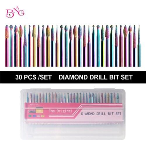 BNG 12pcs Diamond Burr Nail Drill Bit Cutter For Manicure Cleaning Electric Machine Accessory Polishing Nail Tools Set Fits File