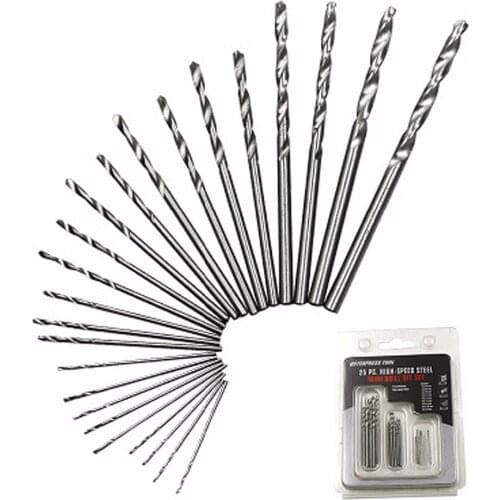 25pcs HSS Twist Drill Bits Set 0.5mm/0.6mm/1.0mm/1.2mm/1.5mm/1.8mm/2.0mm/2.35mm/3.0mm for Metal Micro Model Craft