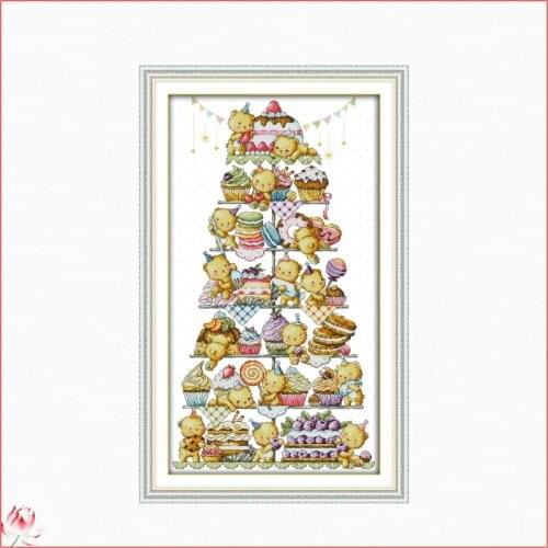 Sweet Bear Counted Cross Stitch Kits Printed Canvas Embroidery Needlework Sets 11CT 14CT DIY Needlework Crafts Wall Paintings