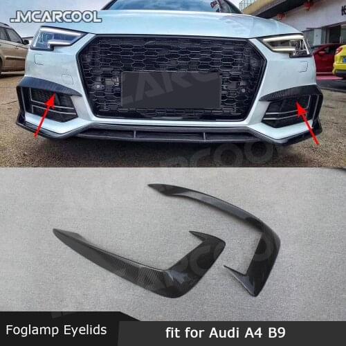 Carbon Fiber Front FogLamp Eyelid Eyebrow Air Vent Canards Fin Trims Cover For Audi A4 S4 Sline 2017 2018 2019